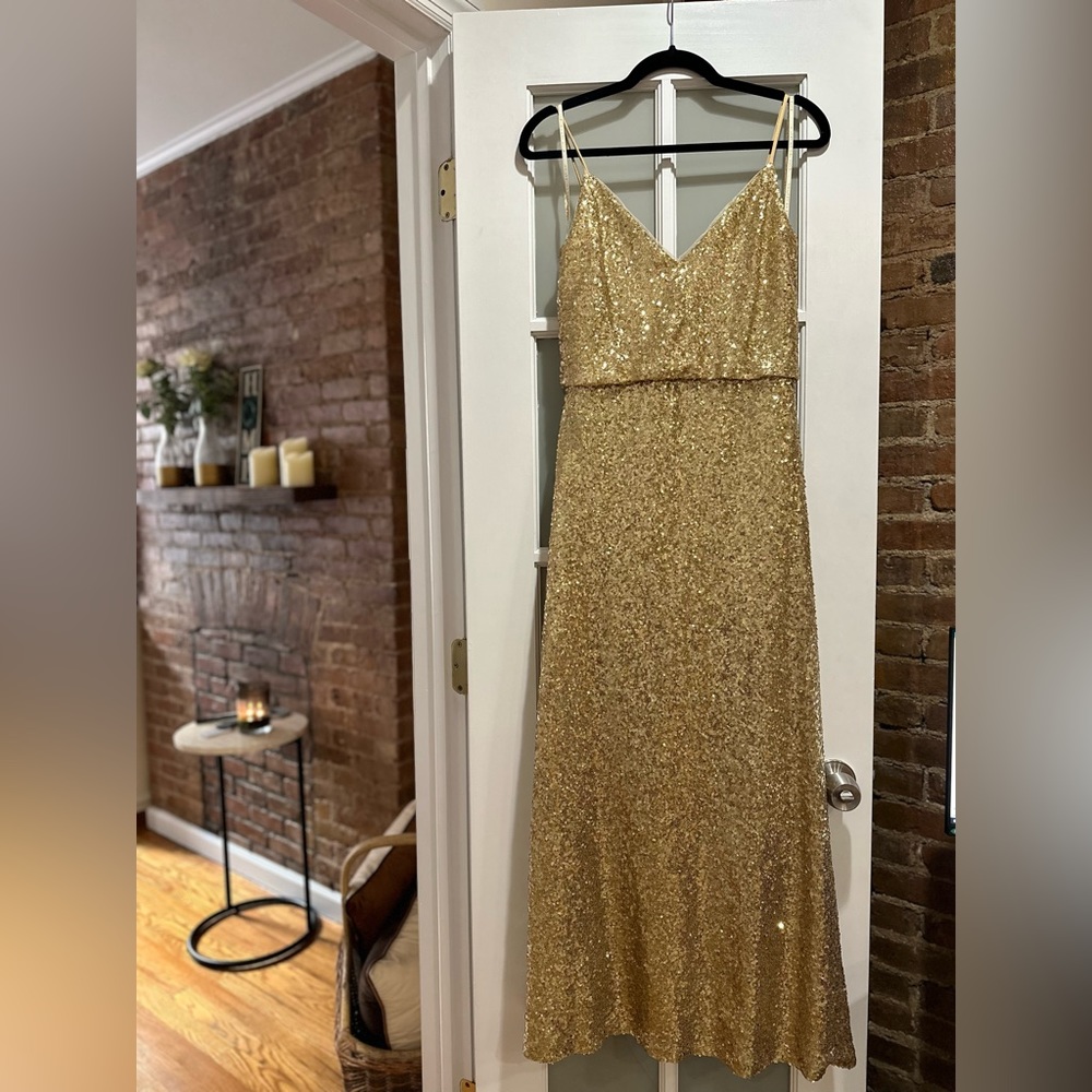 Jenny Yoo: Glam Gold Sequin Tulle 1631-Jules Dress Size 6 in EXCELLENT condition